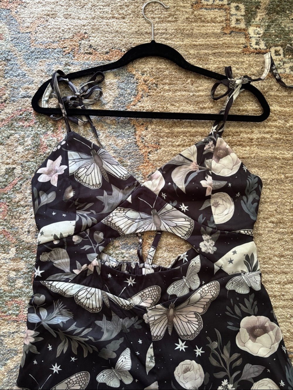 Black Floral & Butterfly Cutout Pantsuit - Picture 2 of 3